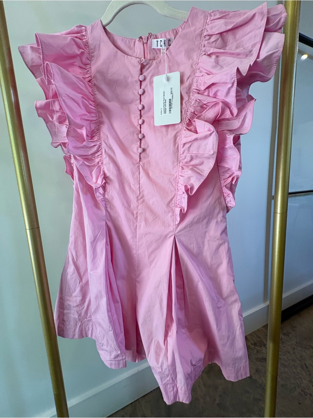 NWT TCEC Pink Ruffle Front Button Romper - Picture 2 of 3